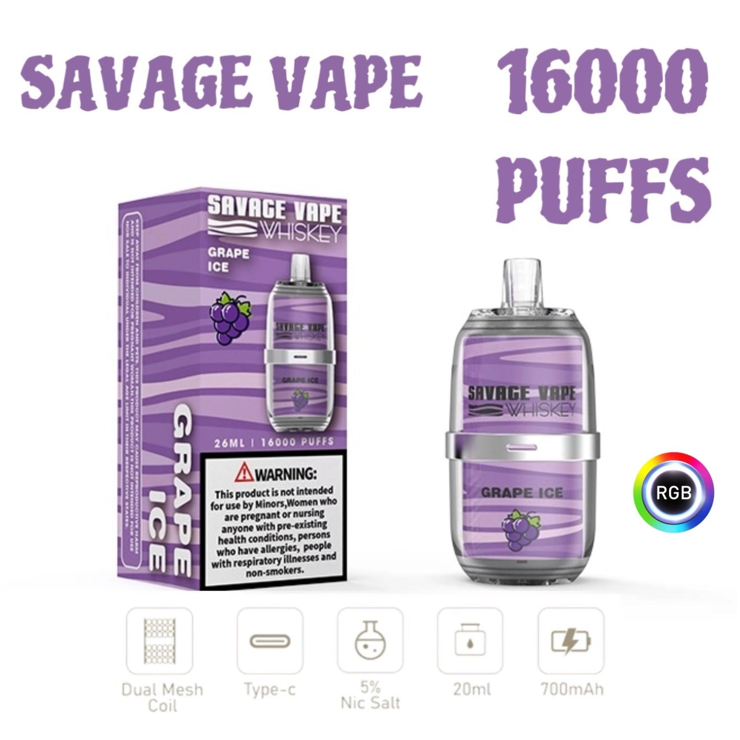 Savage Vape Whiskey 16000 COUPS