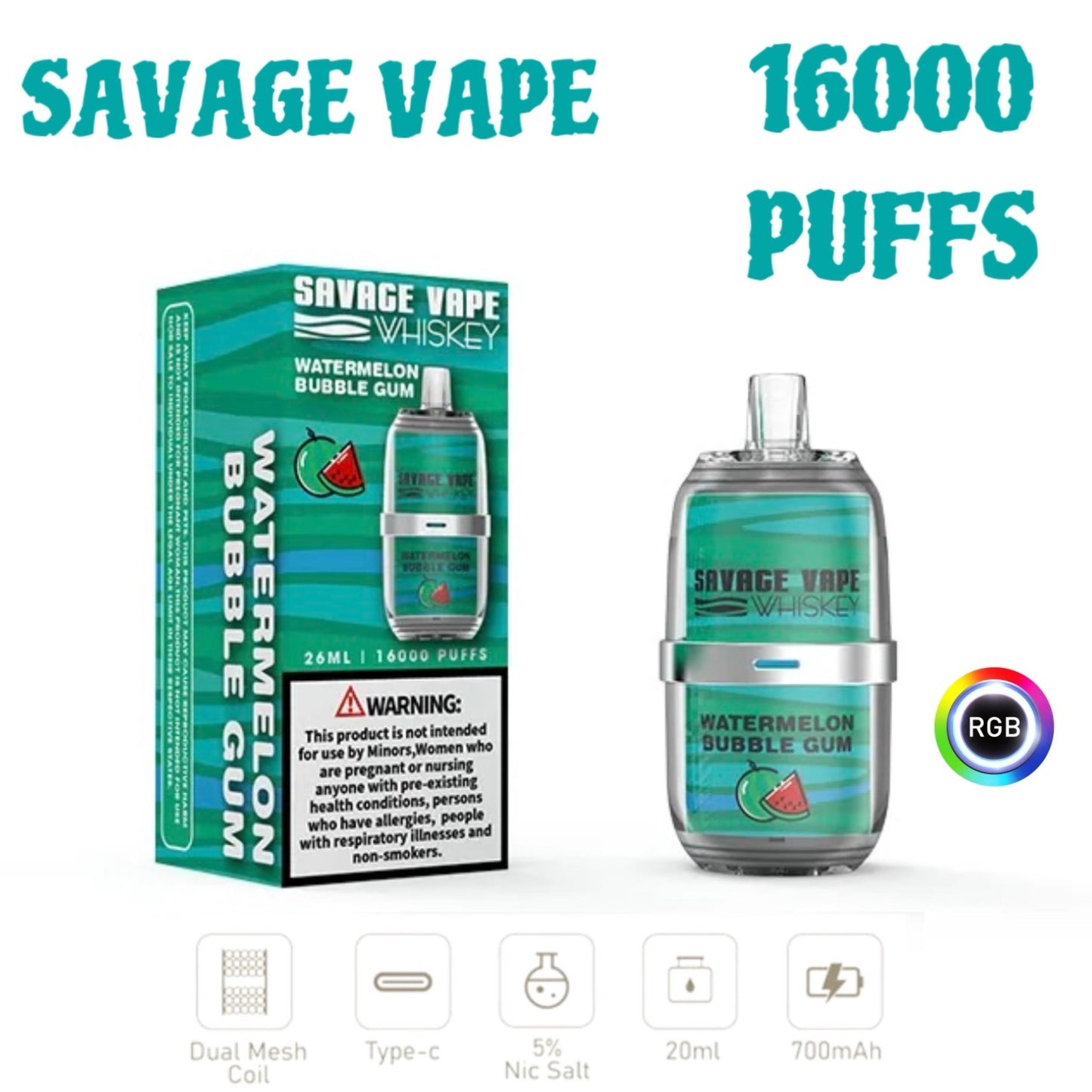 Savage Vape Whiskey 16000 COUPS